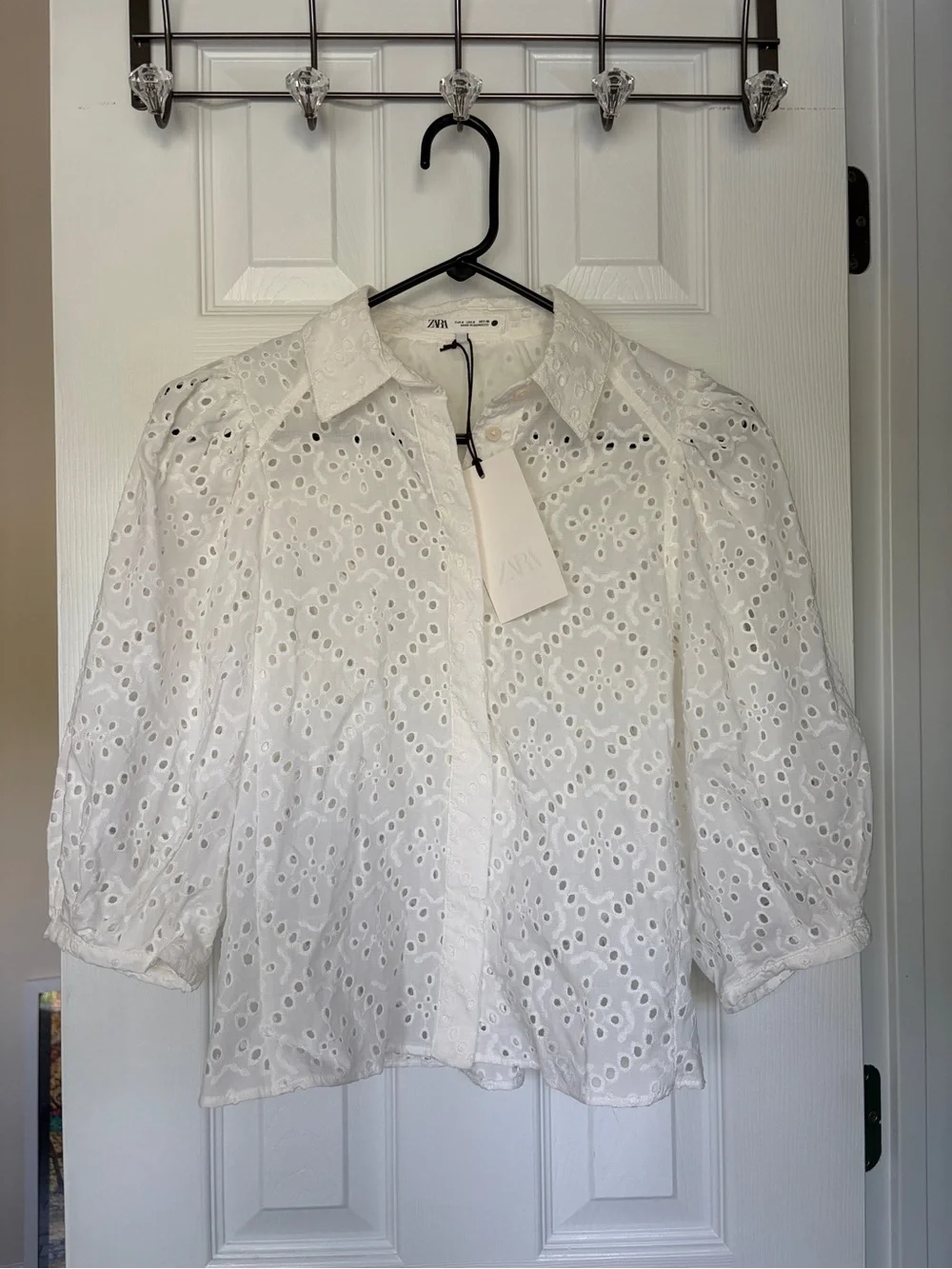 NWT Zara cotton embroidered eyelet summer blouse Small Ref. 4043/070